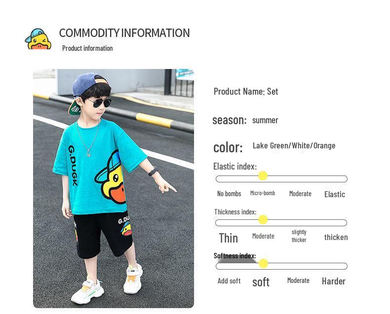 Trendy 2024 Little Yellow Duck Boys' Summer Short Sleeve Set - Fashionable and Handsome