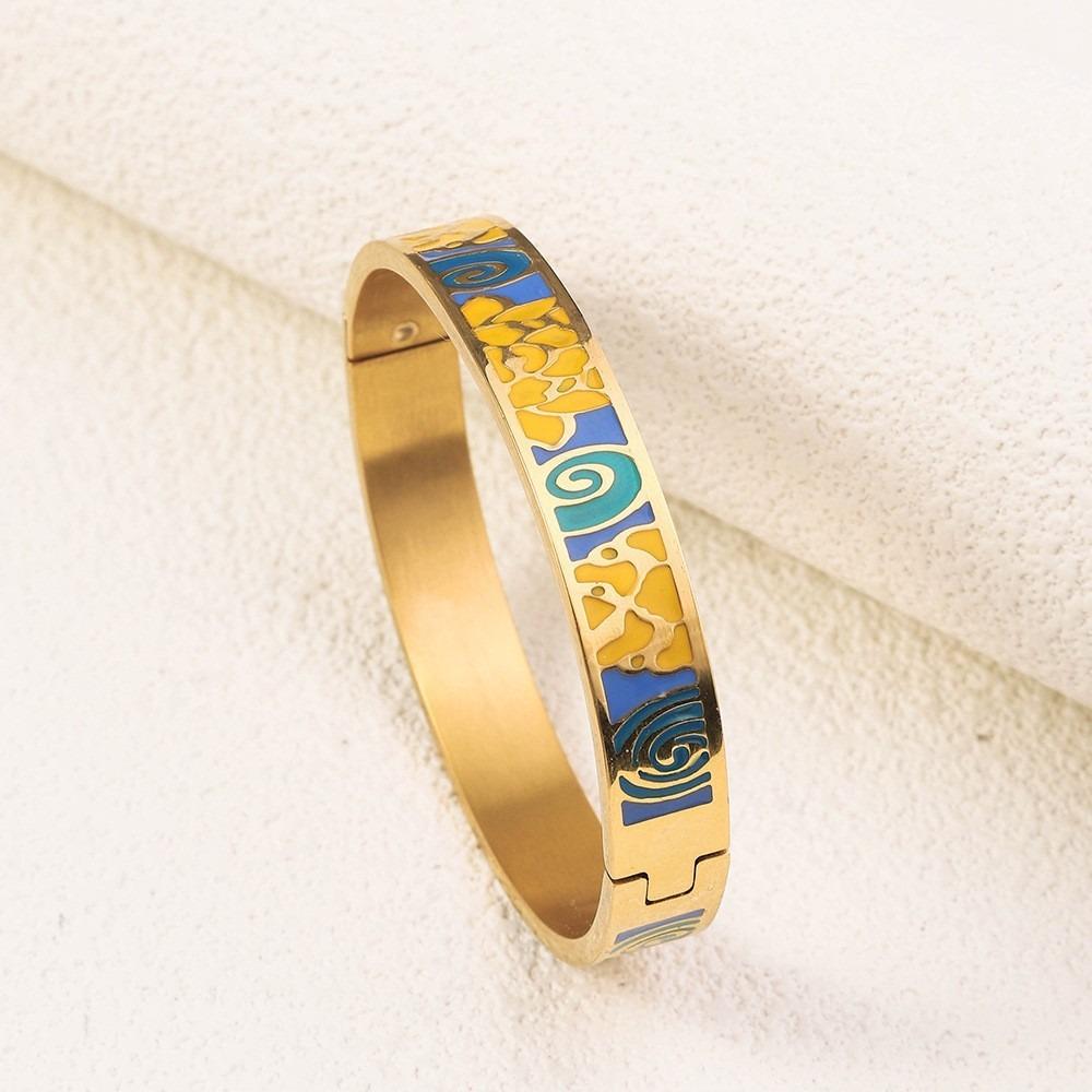 Stainless Steel Chinese Enamel Bracelet Chic Women's Hand Bracelet  Gifts for Women Girl