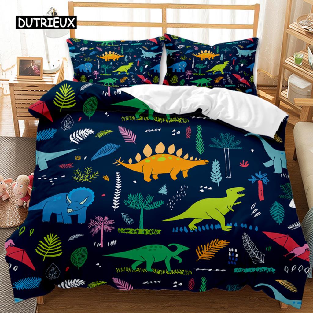 Dinosaur Duvet Cover Set Tropical Cartoon Dinosaur Twin Bedding Set for Kids Teens Double Queen King Size Polyester Quilt Cover