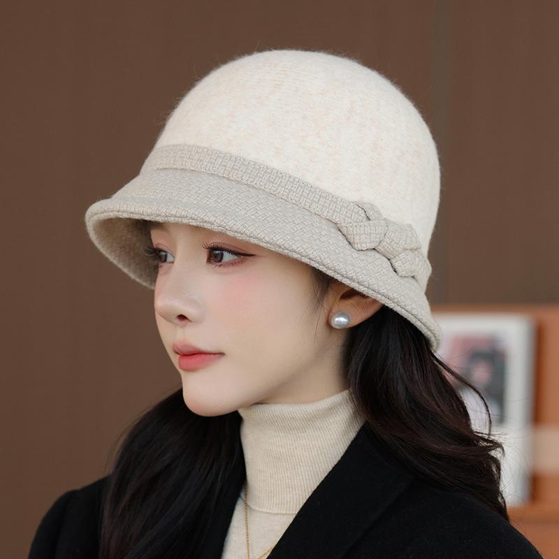 Wool Bucket Hat Women's Autumn and Winter Warm Elegant British Retro Basin Hat Fashion Winter Hat for Women, Ladies Winter Hats