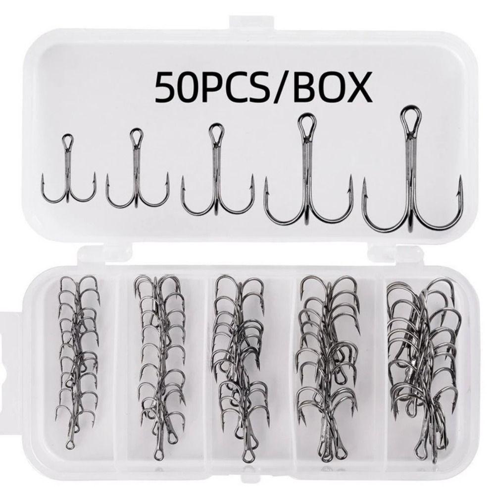 50Pcs/Box Barbed Treble Fishing Hook Iron Three Claw Fishhook Triple Fishing Hook  Fishing Tool