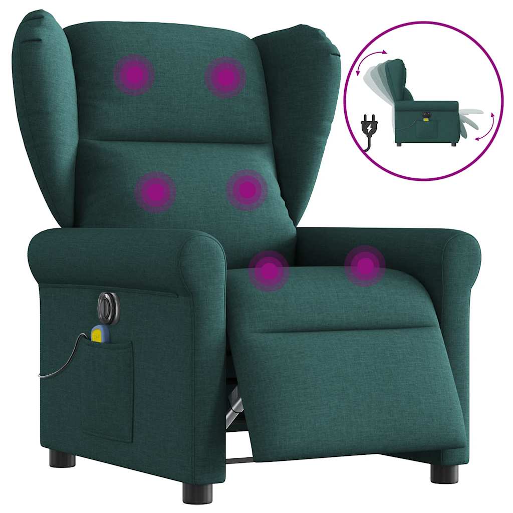 Electric Massage Recliner Dark Green Fabric