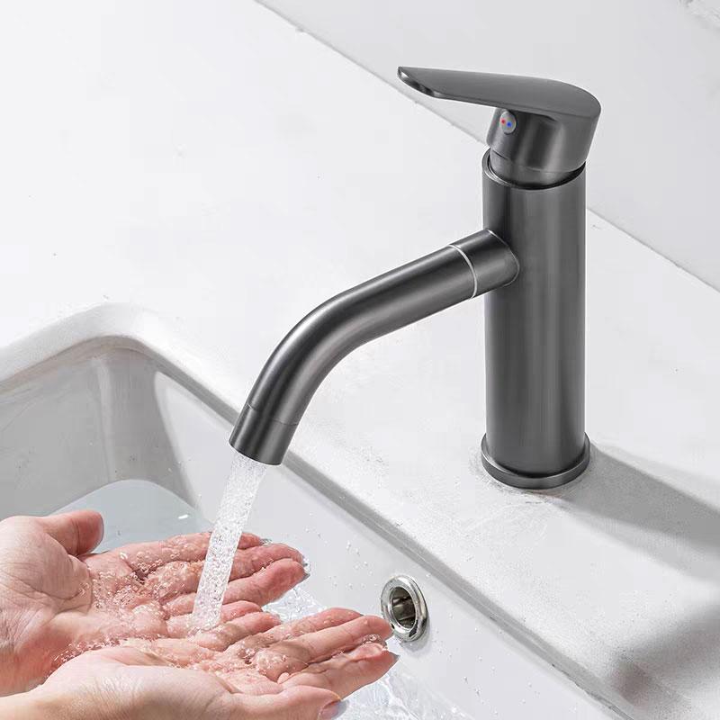 1pcs Use Kitchen Gun Gray Single-hole Basin Faucet Bath Faucet Household Bathroom Sink Basin Rotating Hot and Cold Water Faucet