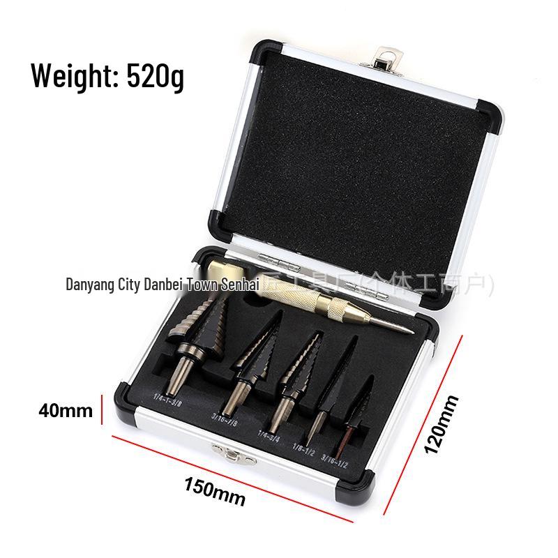 5pc Black & Gold Step Drill Bit Set with Imperial Size Triangle Shank In Aluminum Box