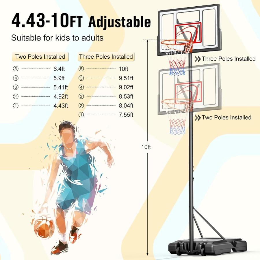 Adjustable Basketball Hoop Outdoor 10FT Basketball Portable Hoops Goals with 44 Inch Backboard for Youth and Adults Perfect for