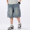 Summer Teen Boys Denim Shorts Fashion Solid Color Big Pocket Thin Jeans Pants for 4-14 Years Kids Children Casual Trousers