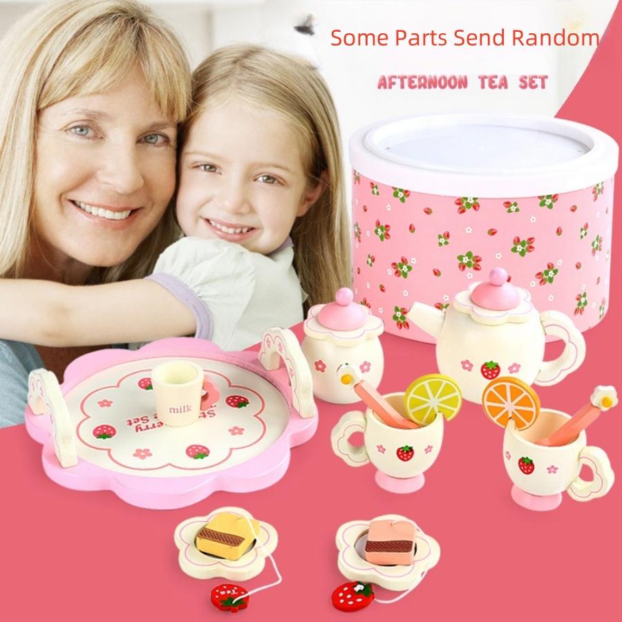 Early Education Simulation Children Playing House, White Strawberries, Afternoon Tea, Cake, Tea Set Combination, Girls' Kitchen,