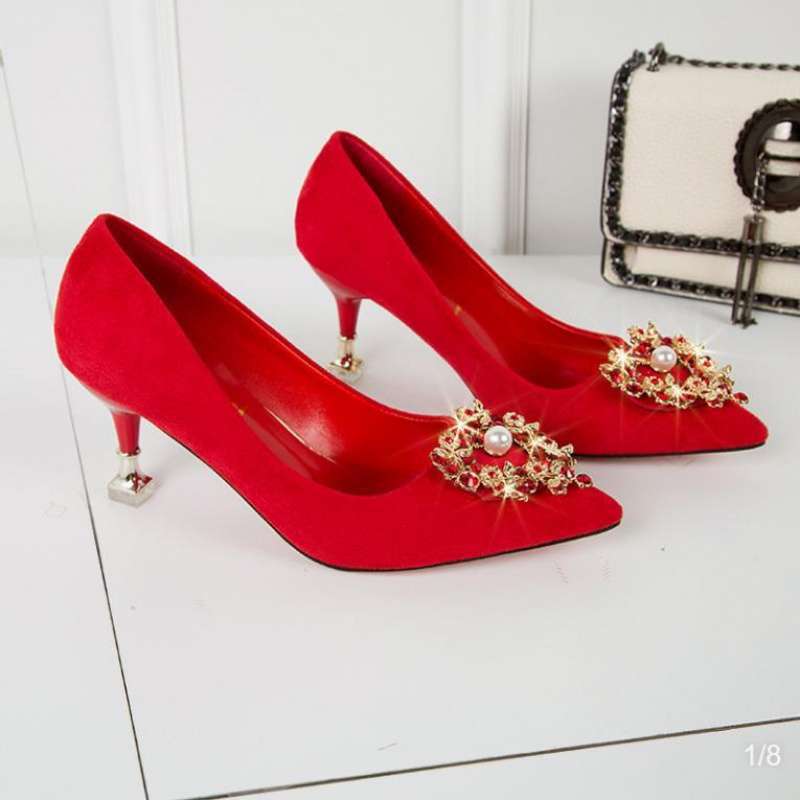 Bridesmaid Wedding Shoes Women's 2025 New Chinese Toast Shoes Red Wedding High Heels Stiletto Beige Blue Bridal Shoes