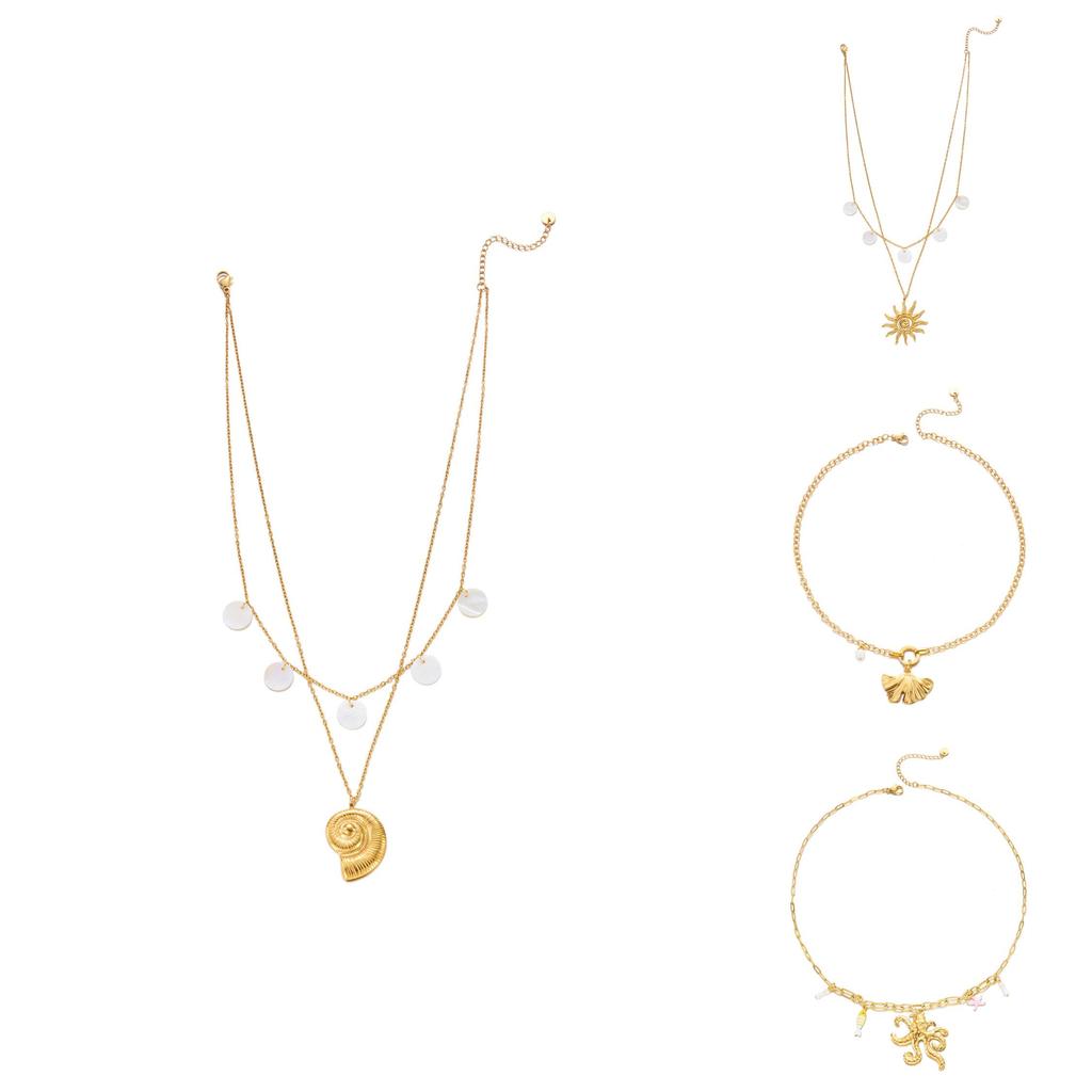 Bohemian Ocean Shell Sun Pendant Necklace For Women Summer Vacation Jewelry