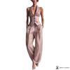Women Two Piece Vest Pants Suit V Neck Sleeveless Button Waistcoat High Waist Pleated Wide Leg Trousers Business Office Outfit