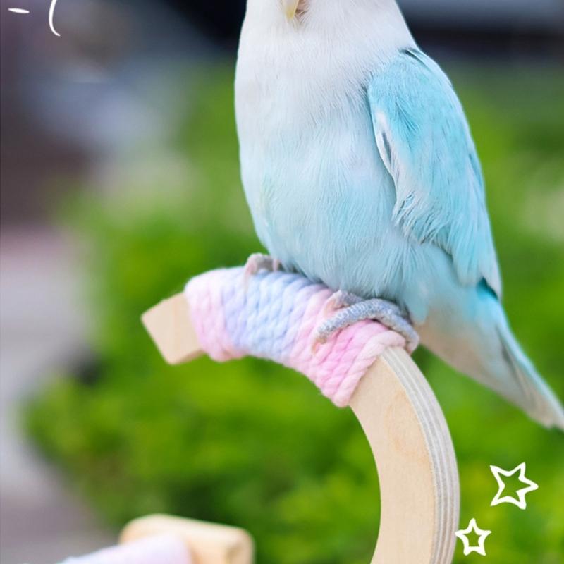C Shape Bird Swing Stand For Budgies Lovebirds Desktop Play Safe Chewable Wooden Perches With Curved Base
