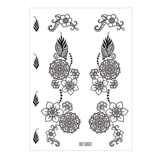 Temporary Tattoos Stickers Fake Body Arm Chest Shoulder Tattoos with Black Lace Flower
