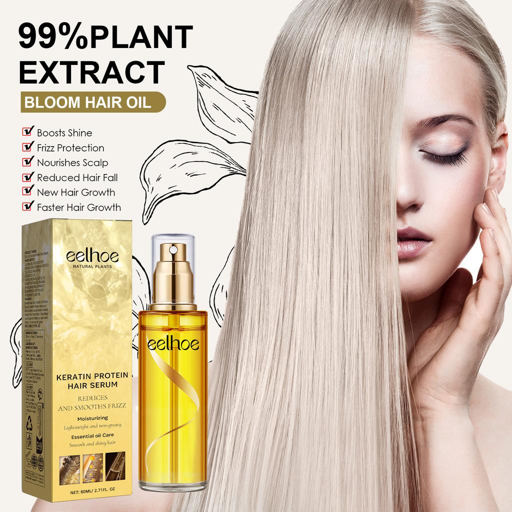 EELHOE Keratin Hair Growth Serum Natural Repair Essence Spray for Dry Curly Hair Hydrate Smooth Frizz Control Growing Hair Care