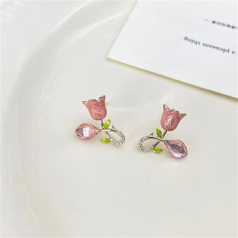 Fashion Pink Earrings with Tulip Flower Stud Earrings for Women's Earrings Jewelry Girl Gift Brincos