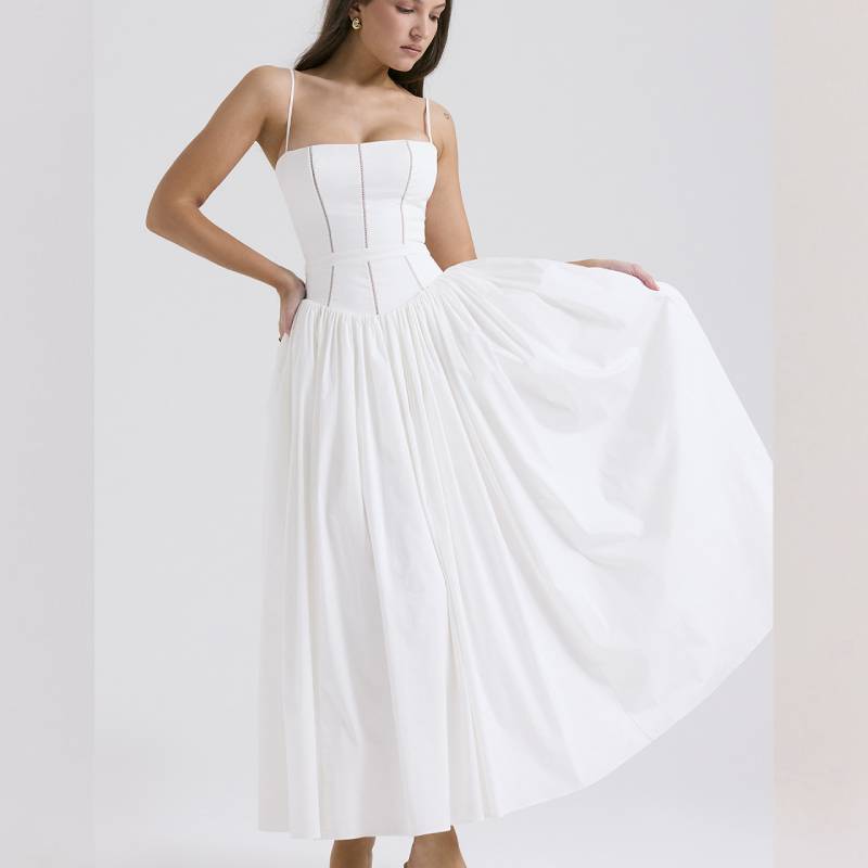 French Style Floral Sleeveless Dress With Polyester Fabric For Elegant Women