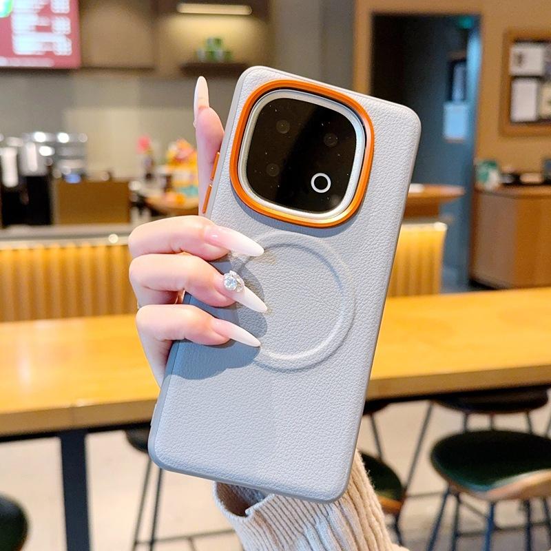 Applicable to iQOO13 mobile phone case, simple plain leather iqoo13 magnetic case, wireless charging iqoo15ultra hard case
