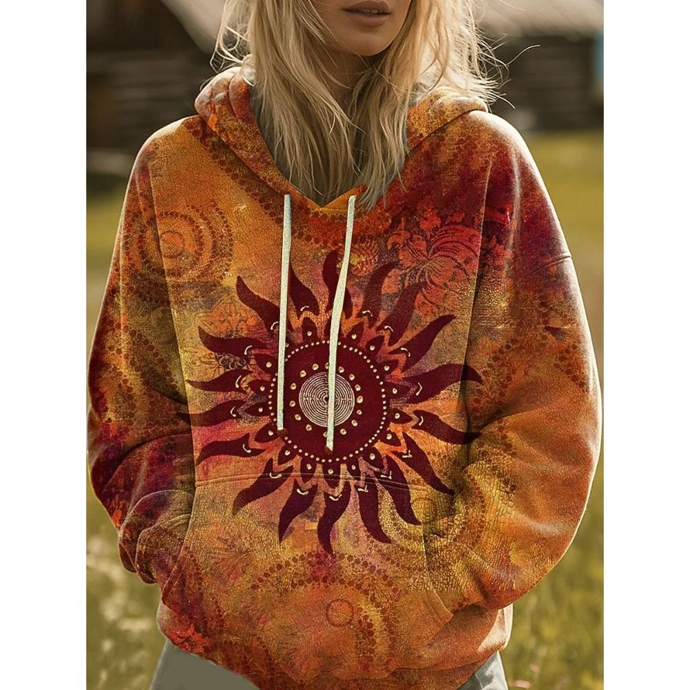 Женские худи на весну 3D-принт Графический Радужный Повседневные Бохо Повседневные свитшоты Пуловеры Уличная одежда Женская одежда S