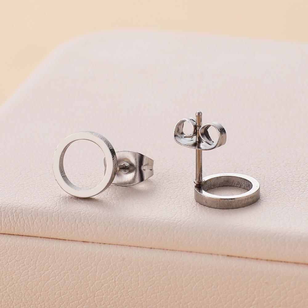 Stainless Steel Round Stud Earrings For Women Girl Gold Color Geometric Circle Fashion Ear Zircon Birthday Party Gift Wholesale