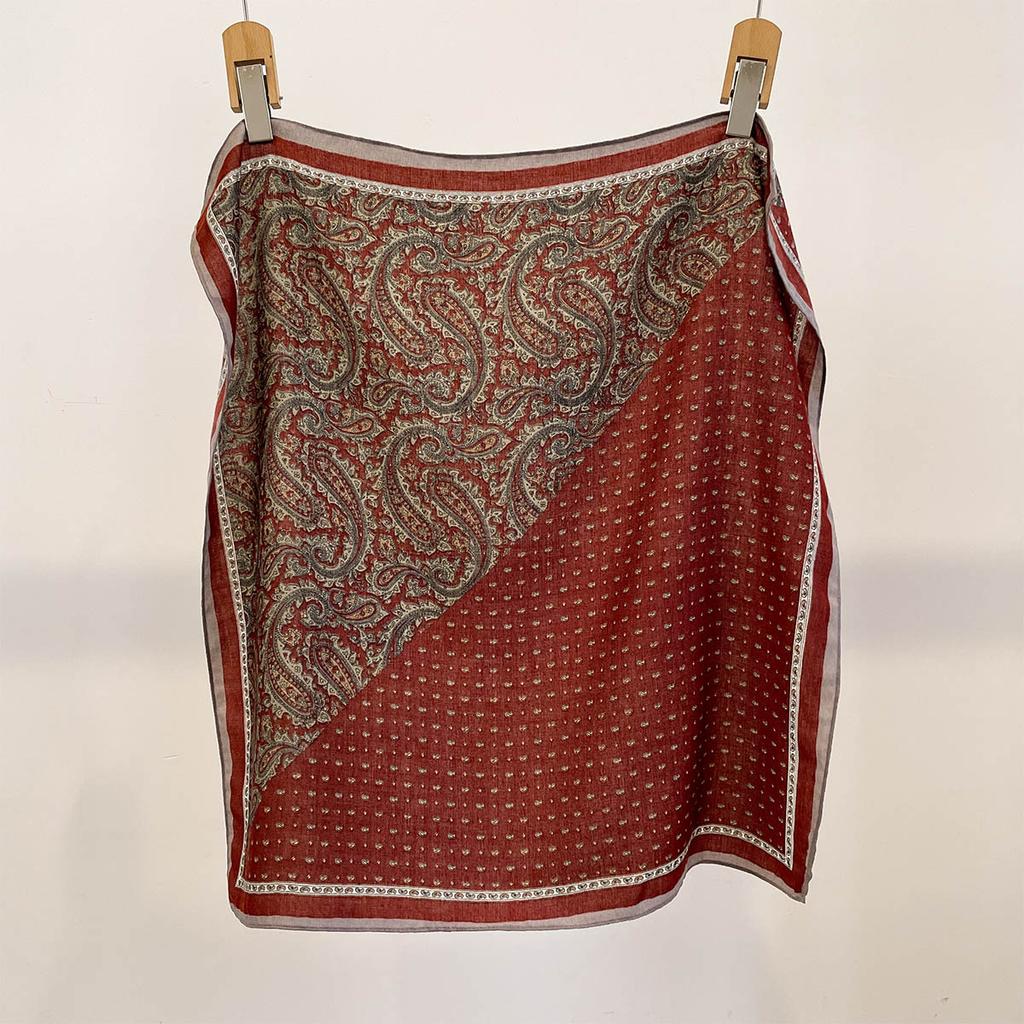 Asymmetrical Cashew Flower Splicing Square Scarf Cool Splicing Wind Cotton and Linen Feel Printed Silk Scarf Neutral Wind Decorative Silk Scarf