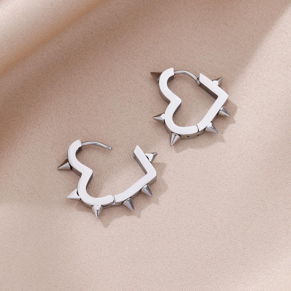 Punk Goth Heart Earrings For Women Black Sliver Gold Color Star Square Stainless Steel Earrings Piercing Rock Jewelry Gifts 2023