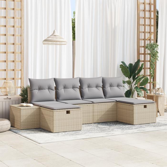 VidaXL Ensemble de canapé de jardin 6 pièces avec coussins Beige en Rotin 3359419