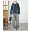 DIMANAF 2026 Herbst Winter Jeansjacken Mantel Print Floral Blau Lässig Langarm Damen Übergröße Locker Knöpfe Taschen Vintage Oberbekleidung