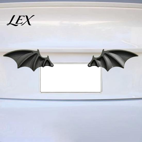 Black Bat Wing Decor 1 Pair License Plate Decoration, Gothic for Vehicle Front Rear Plates, Car Truck SUV Exterior Accessories