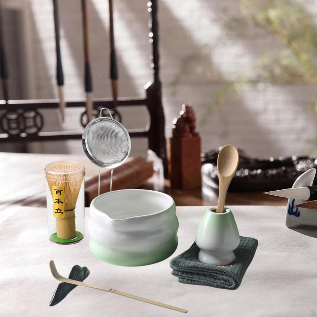 8-teiliges Matcha-Set mit Schale, Bambusbesen, Löffel und Tuch für Teeliebhaber