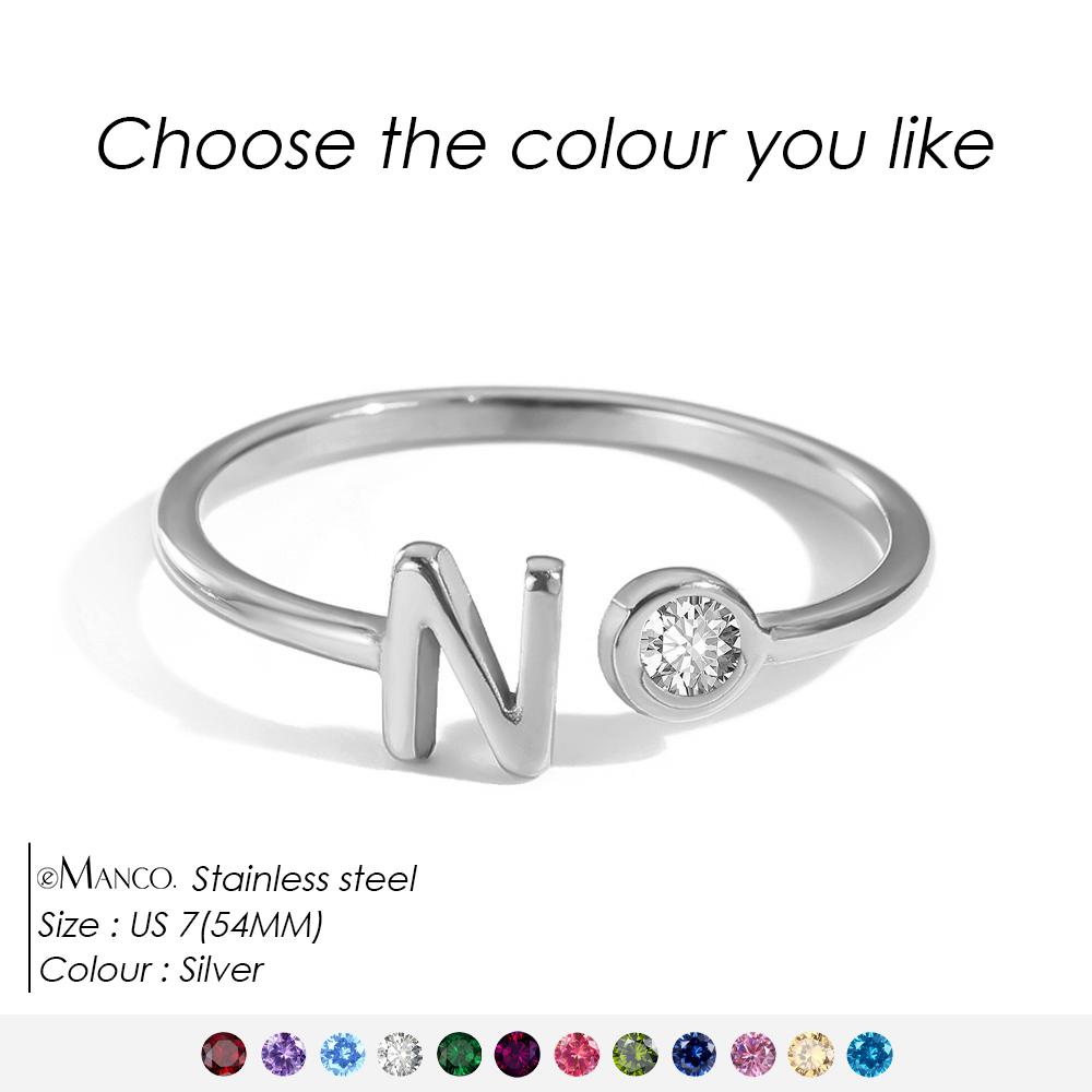 EMANCO Birthstone Initial Custom Ring Open End Ring Stainless Steel Name Custom Jewelry Women's Ring