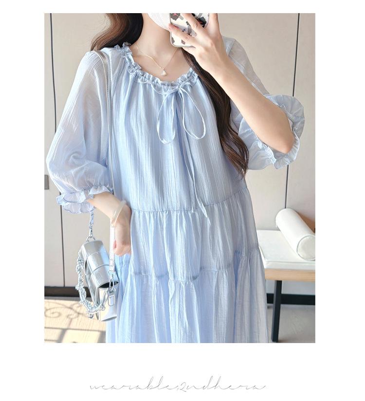 2026 Korean Style Plus Size Loose Mid-Sleeve Maternity Midi Dress