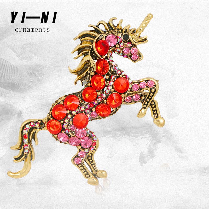 Ретро брошь для электронной коммерции, высококачественная хрустальная брошь, брошь-единорог, животное, сплав, брошь
