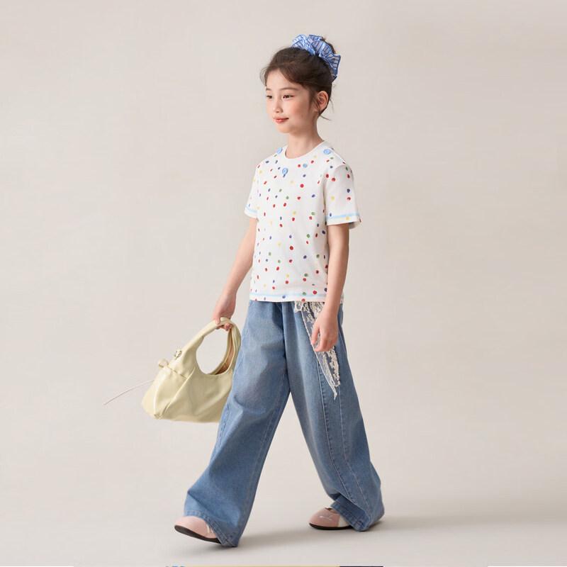 LUSON Girls' Polka Dot Short Sleeve T-Shirt