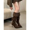 Zwei over-the-knee Stiefel Tragen großen Schaftumfang breiter Schaft Wildleder Spitze dünner Absatz hoher Absatz Faltenstiefel Gestapelte Stiefel