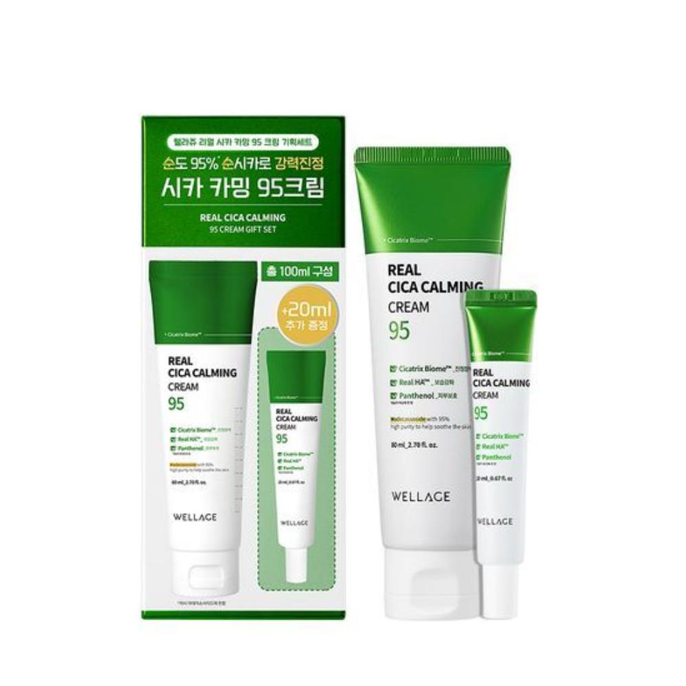 WELLAGE Real Cica 95 Krem 80ml + Bonus 20ml – Koreański Zestaw Kremów Łagodzących Cica. Łagodzący, Nawilżający, Naprawiający Barierę Skórną – Modny Prezent K-Beauty