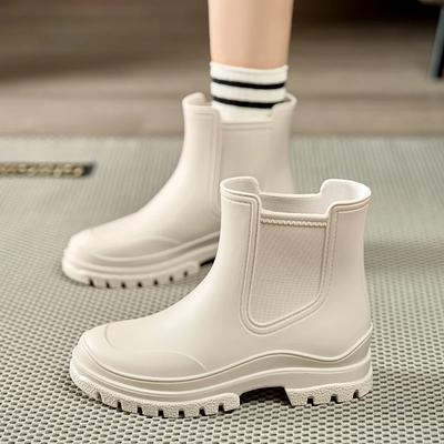 Fashion Trendy Versatile Women's Rain Boots Heightening Thi Bot Wear-Resistant Waterproof Kitchen Seood Gathering PVC Oes