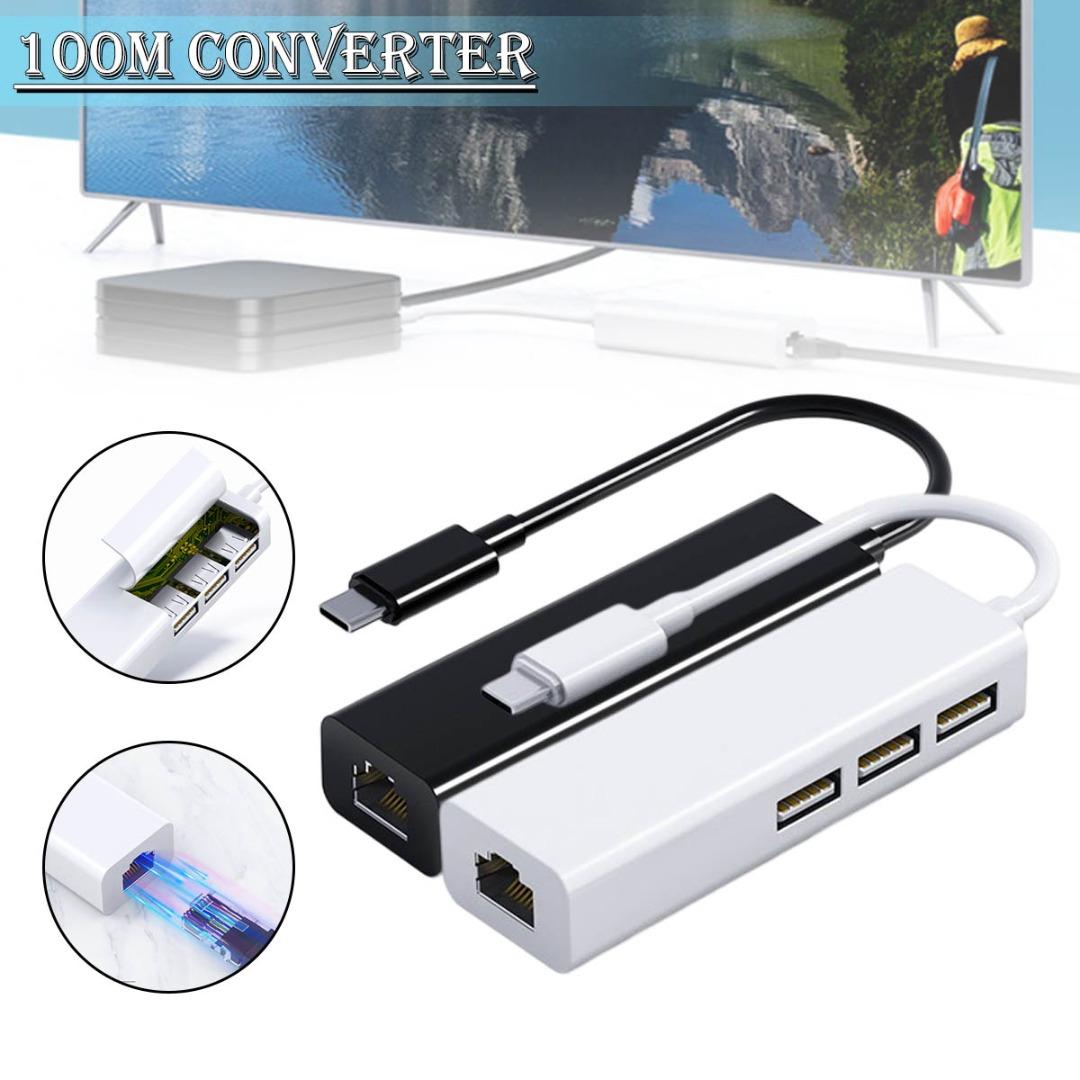 

PDTO Новый порт Ethernet Type-C USB-конвертер сетевых карт USB2.0HUB Проводная сетевая карта
