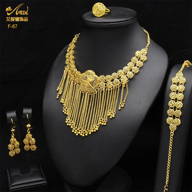 ANIID Indian Tassel 24K Gold Color Necklace Set Nigerian Party Bridal Wedding Ethiopian Luxury Dubai Jewelry Set Wholesale New