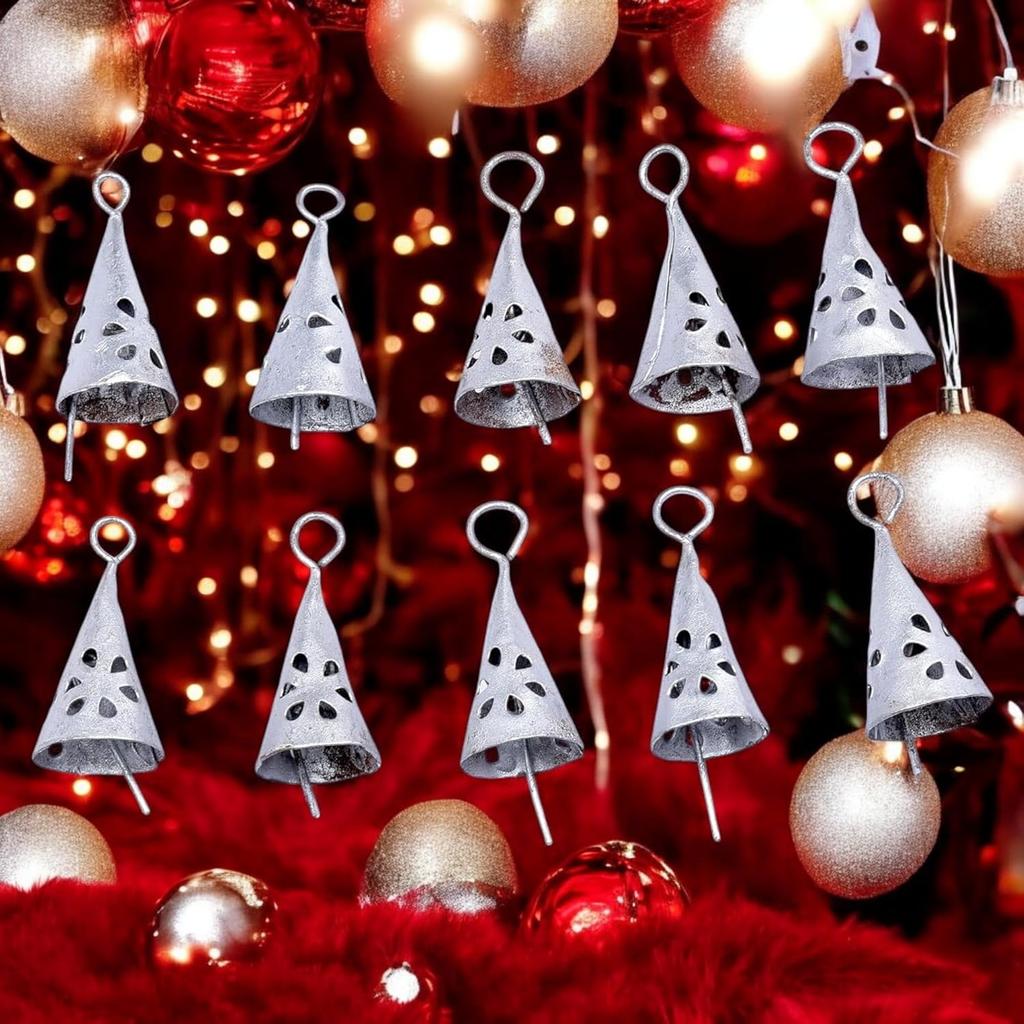 10 Silver Handmade Tin Jingle Bells for Rustic Christmas Crafts, Vintage Farmhouse Decor and Boho Witch Bells DIY Projects