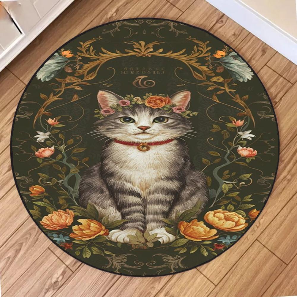 Retro Katze Runder Teppich Wohnzimmer Sofa Schlafzimmer Küche Balkon Eingang Teppich Rutschfest Heimdekoration Mysteriöse Geschenke Teppiche