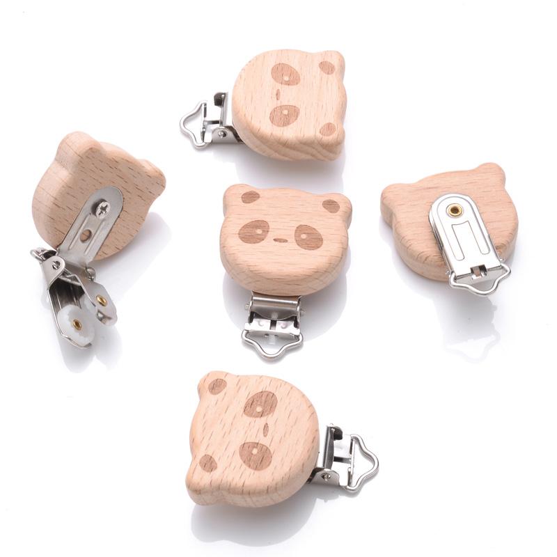 1Pcs Printing Animal Dummy Clip Beech Wood Nipple Clip For Teether Chewing Toys Accessory DIY Anti-Drop Baby Pacifier Chain