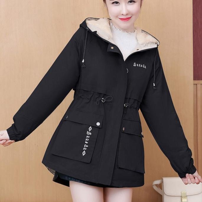 Winter Loose Hooded Thicken Fleece Lined Parkas Warm Casual Trenchcoat Korean Mid-length Coat Windbreaker Snow Jackets Outwear