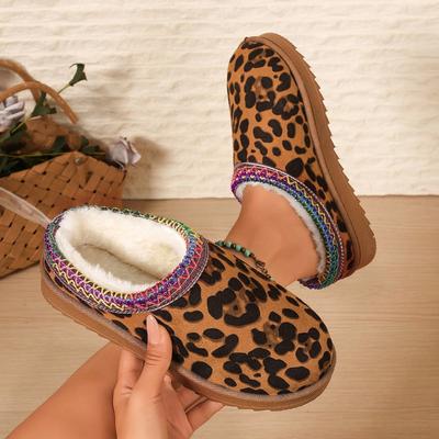 Leopardenflache Schneestiefel für Damen 2025 Winter Warm Komfort Dicke Baumwollpantoffeln Frau Weiche Dicksohlige Baumwollstiefel
