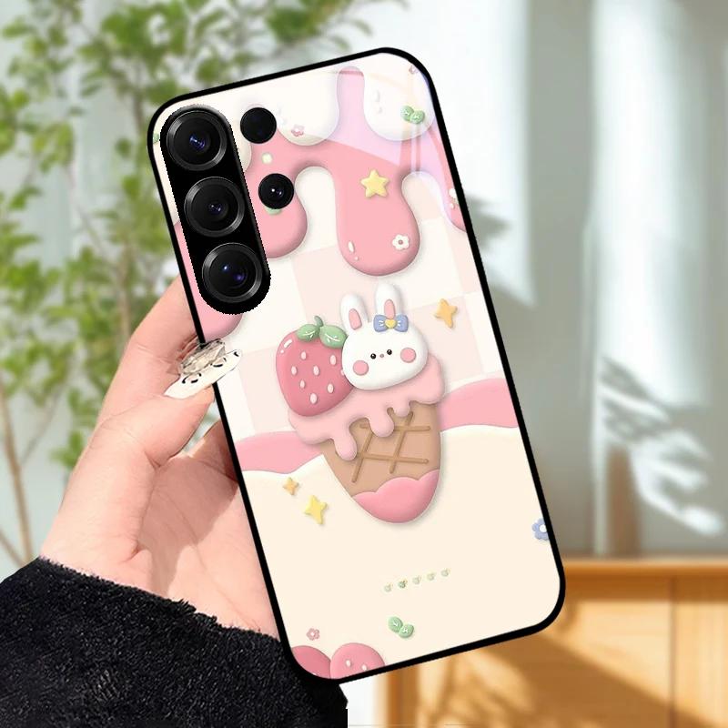 For Samsung S23 S24 Ultra Fashion Case S24 Plus / S23+ S24+ Hard PC Tempered Glass Phone Cover For Galaxy S23 FE Glass Protector