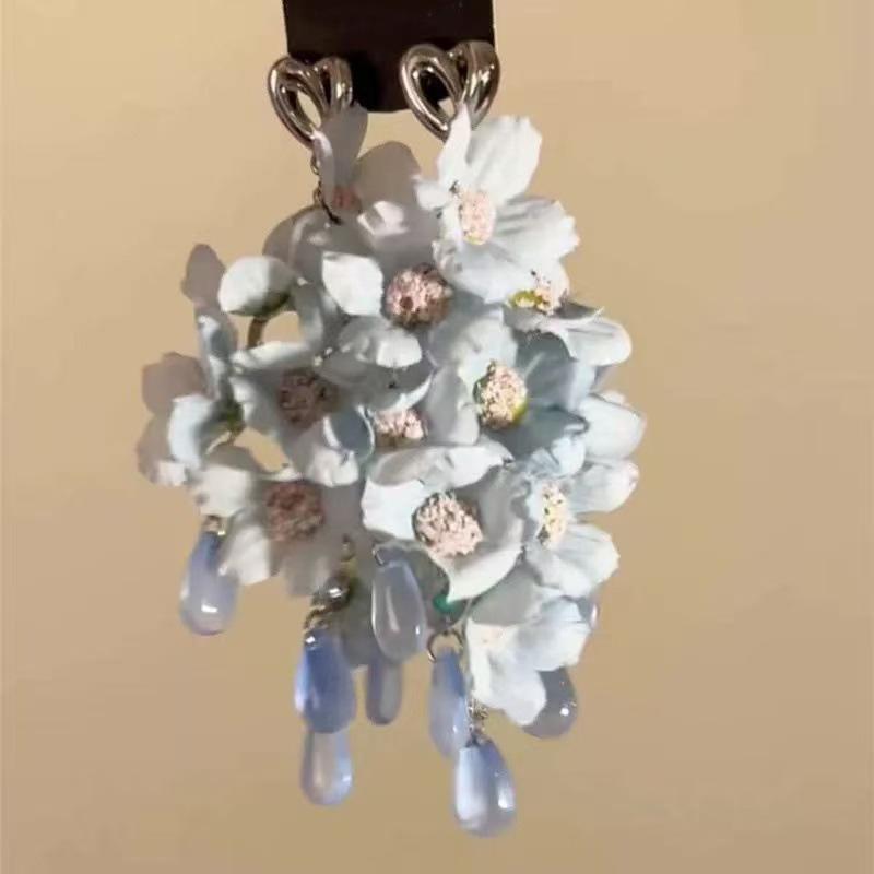 Steel Needle Flower Star Pendant Earrings Sweet Niche Temperament Earrings Exquisite Versatile Fashion High-end Earrings
