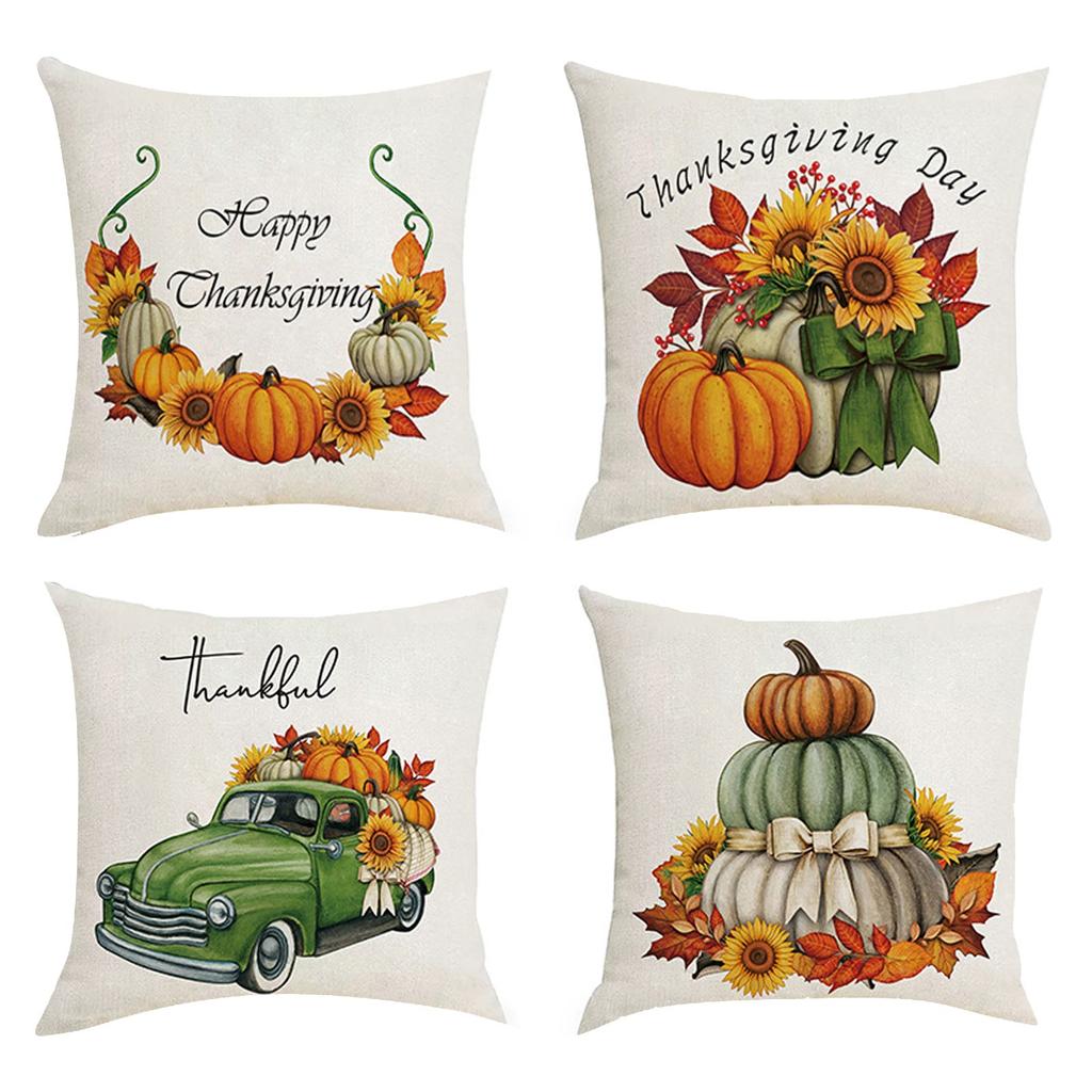 18x18 Fall Pillow Covers, Thanksgiving Decorative Throw Pillowcases, Maple Car Linen Throw Cushion Covers For Sofa Couch Home Decor, 4pcs