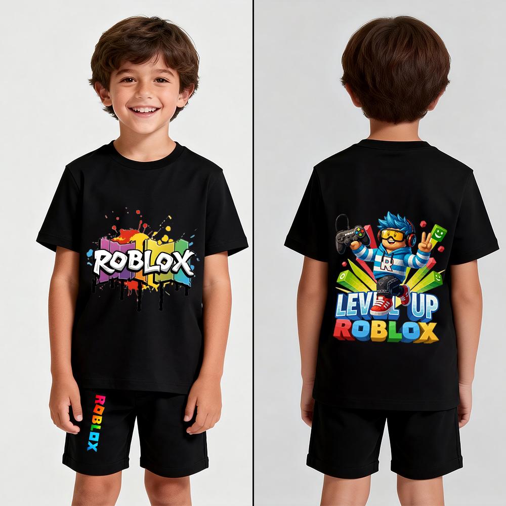 Men's Cartoon Game Printed T Shirt and Shorts 2 Piece Set Summer Casual Outfit for Men's and Women's Clothing Top