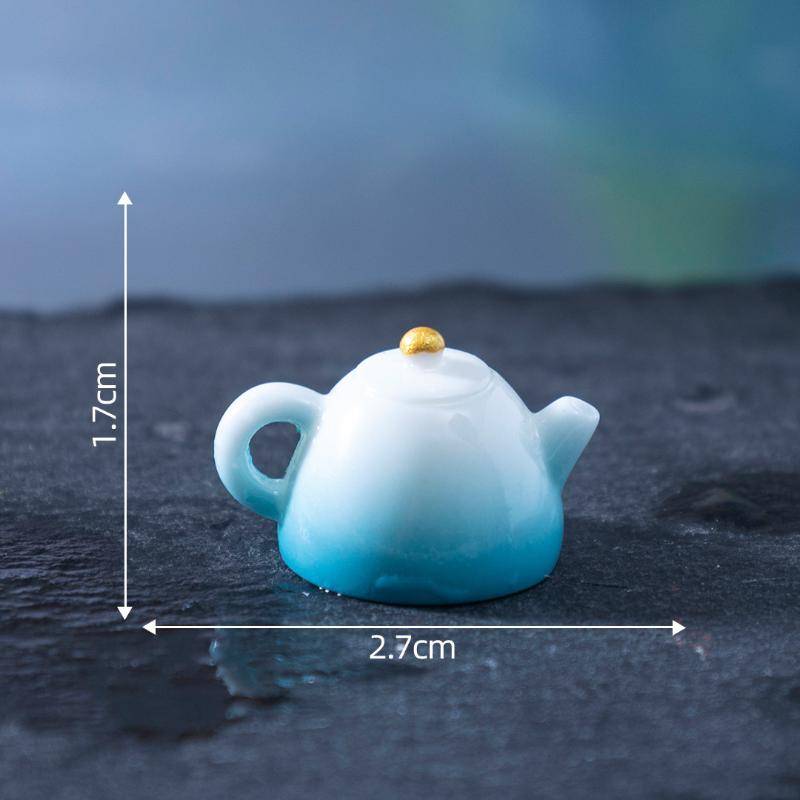 9Pcs Dollhouse Miniature Fairy Garden Decoration Tea Set Mountain Figurine Ink Landscape Style Diy Home Decor