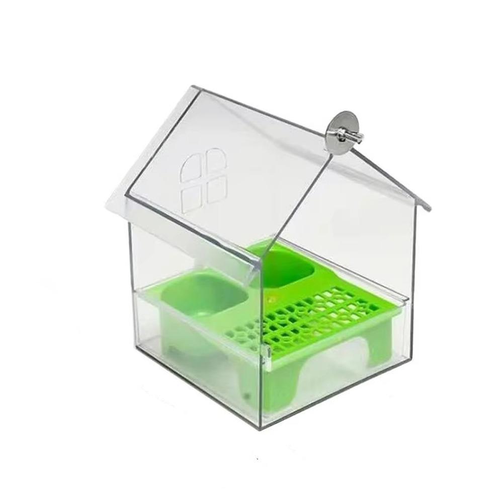 

Prevent Scattering Bird Feeding Bowl Transparent Bird Bath Water Dispenser Parakeet Bathtub Garden зелений