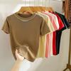 Fashion Short Sleeve Loose Knitted T Shirt Women Summer New Beading Round Neck Casual Women's T-shirt Tops Elegant Slim Fit Simple Woman Tee 26235