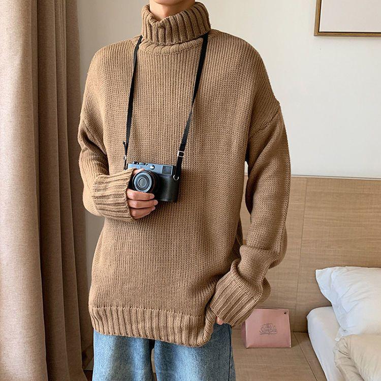 Suéter de cuello alto para hombre, estilo moderno, informal, holgado, combinable, cálido, elegante, para invierno, para parejas, suéteres sólidos